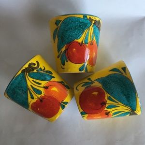 3 Mini Vintage Planter Pots Italy Majolica Painted Cherries Handmade Yellow Red